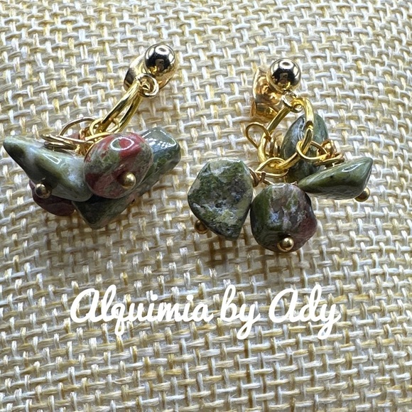 Alquimia Gold and Green unakite Earrings - Picture 1 of 1